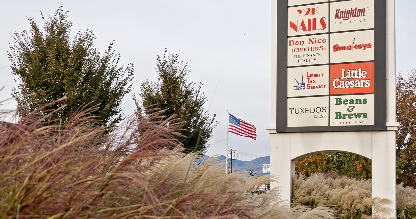 A sign with many different types of business signs.