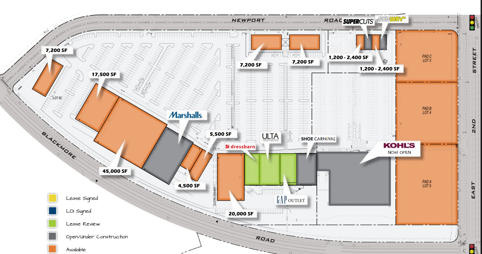 A map of the parking lot for the new shopping center.