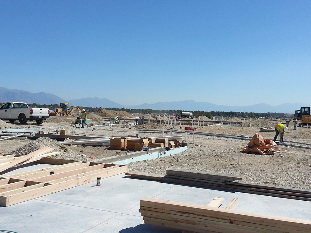 A view of construction site from the ground level.